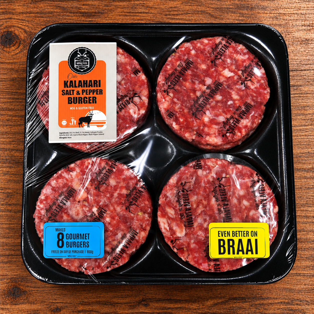 Burger Patties - 8 x 100g Kalahari Salt & Pepper